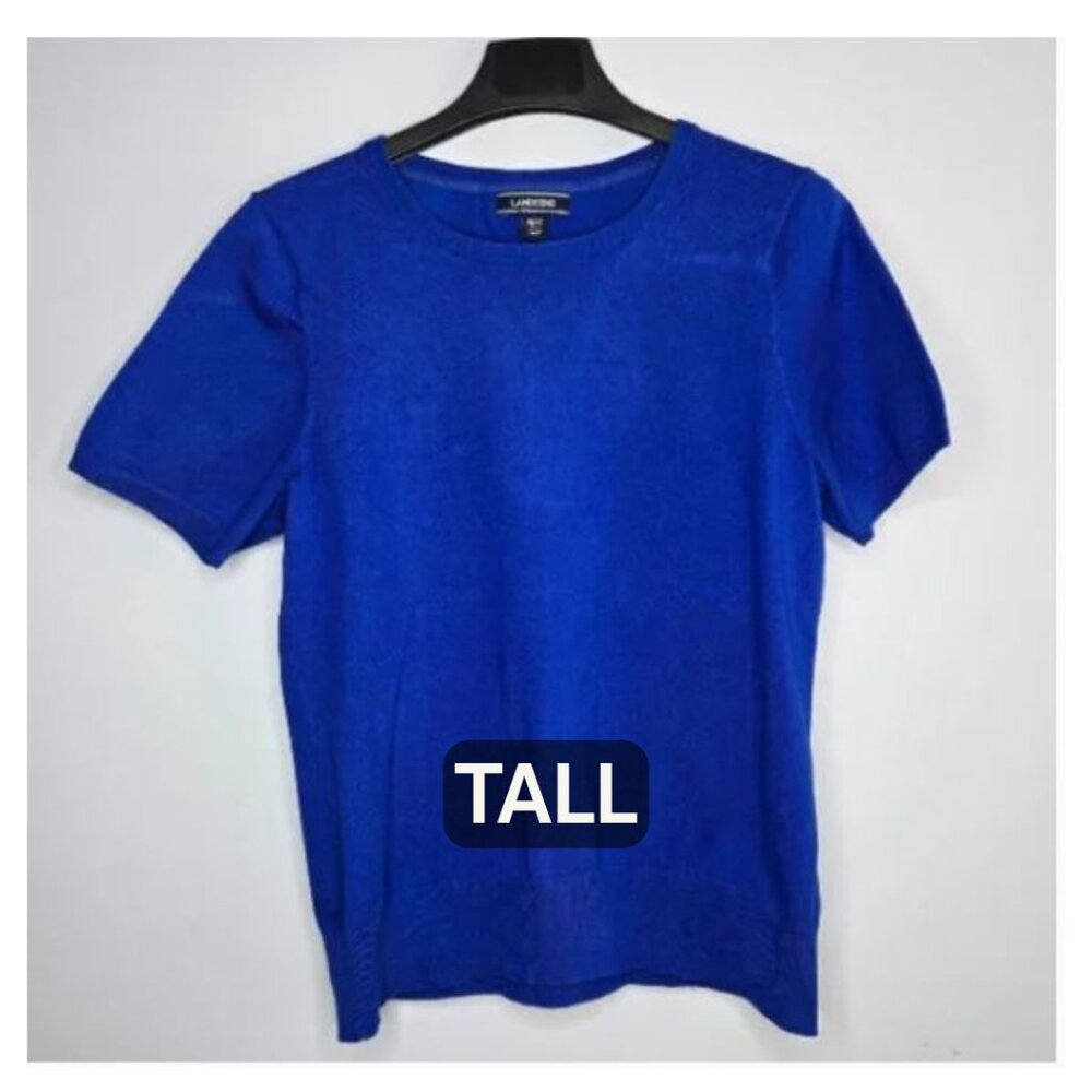 Lands’ End Blue Short-Sleeve Cotton Blend Sweater – Size M Tall